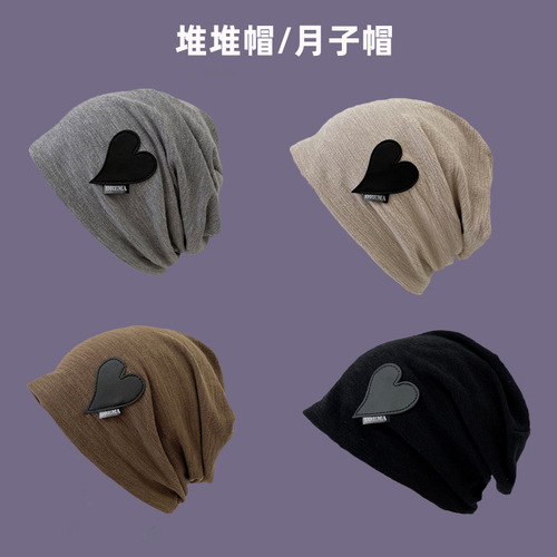 Lazy style loose pullover hat for women spring and summer thin confinement hat trendy cool large head circumference knitted pile hat cold hat