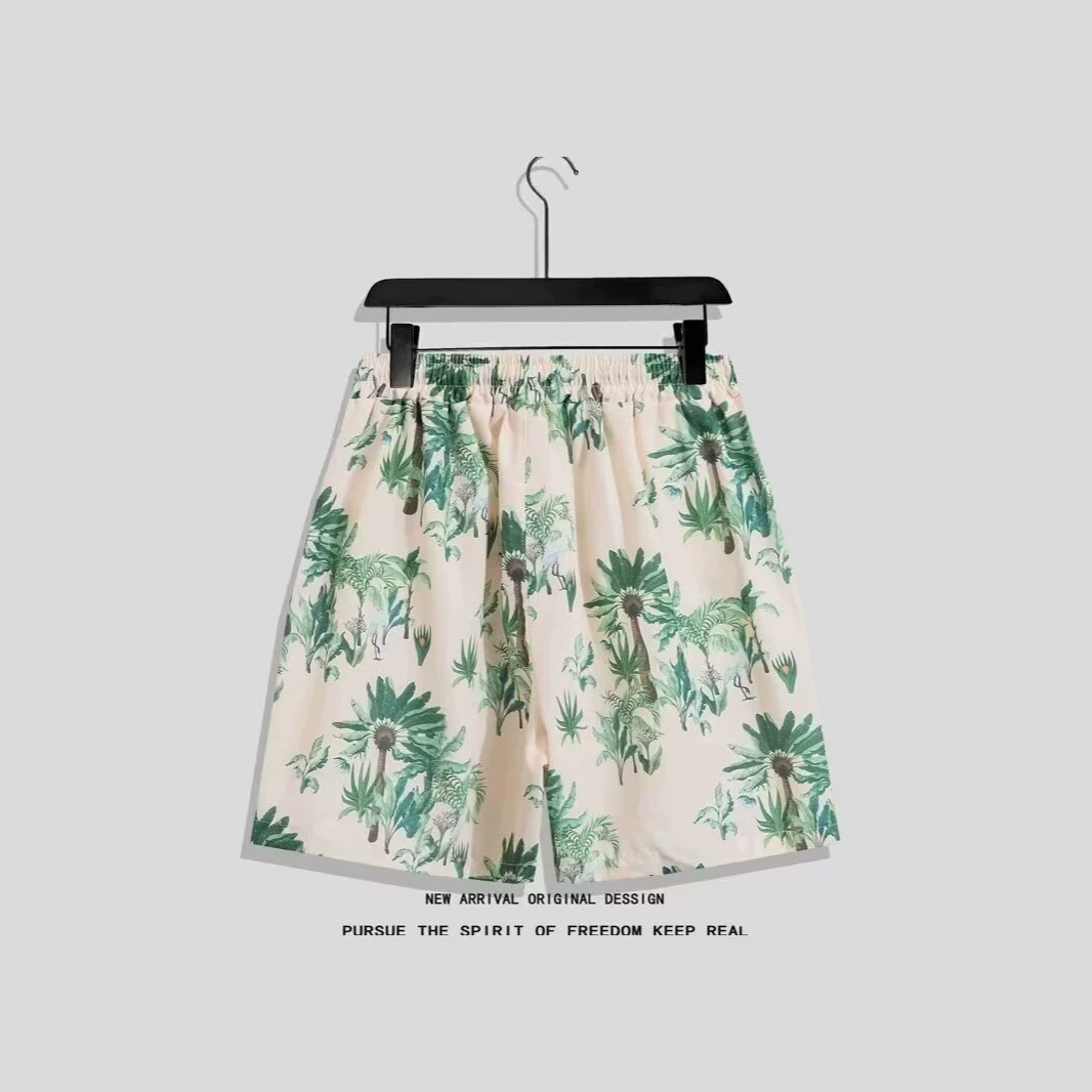 Men's Summer Quick-Dry Loose Plus Size Swim Trunks Beach Vacation Beachwear Floral Shorts Set