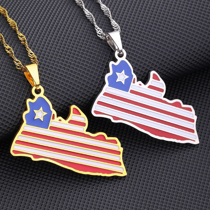 Europe and the United States Amazon Hot Stainless Steel Liberia Map Necklace Couple Temperament Autumn Winter sweater chain jewelry Europe and the United States Amazon Hot Stainless Steel Liberia Map Necklace Couple Temperament Autumn Winter sweater chain jewelry