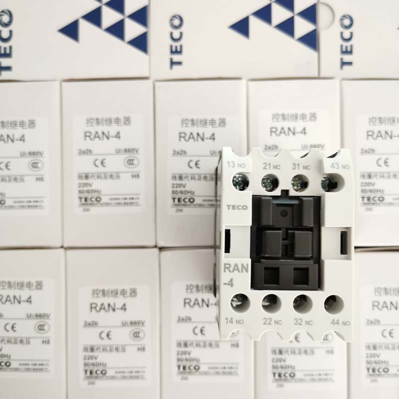 全新原装TECO台安接触器式中间继电器RAN-4二开二闭3NO1NC AC220V
