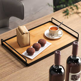 批发精致高级竹制铁艺长方形居家日用餐用托盘水杯茶盘收纳盘