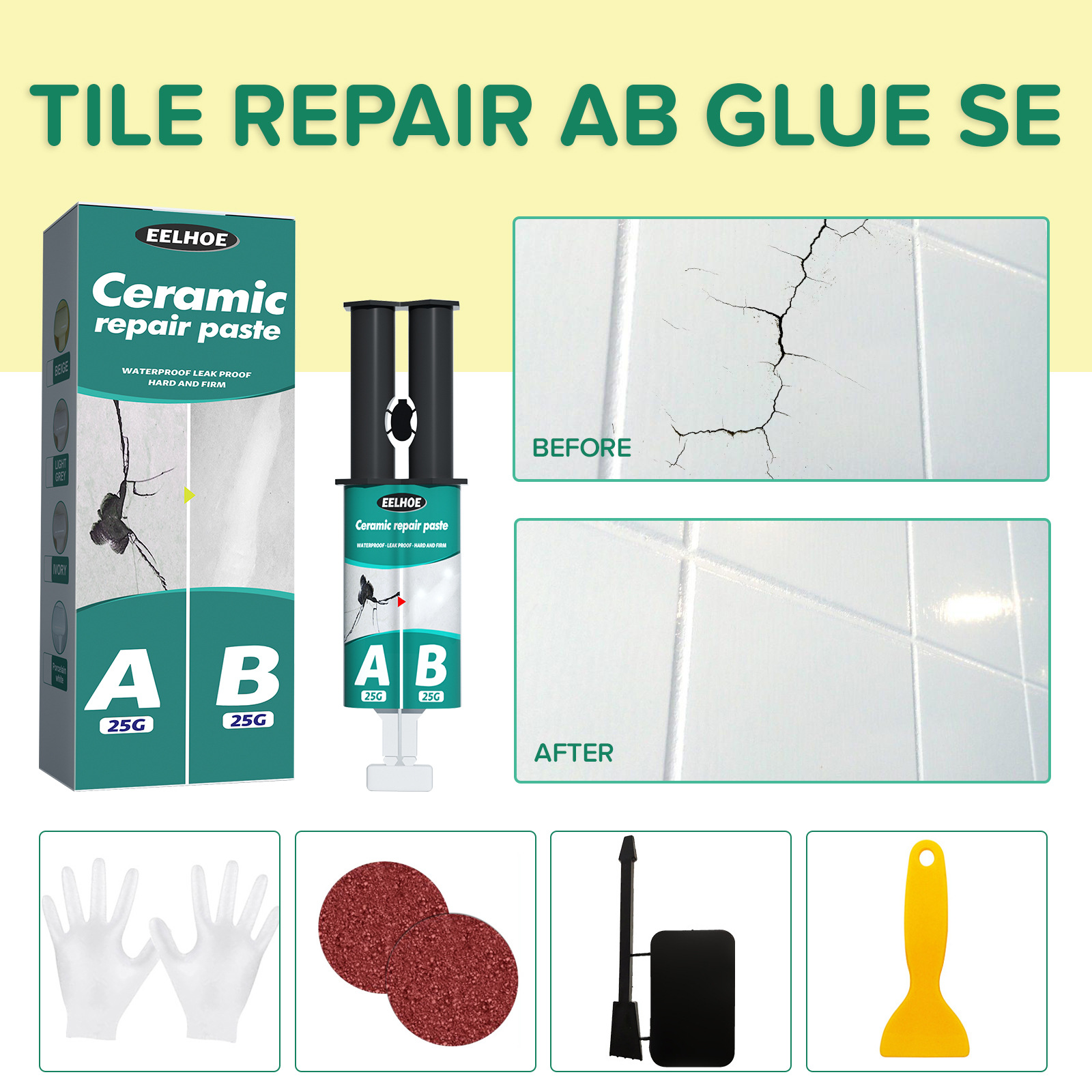 EELHOE Ceramic Tile Repair AB Glue Set Metal Tile Crack Filling Sealing Leak Repair AB Glue Adhesive 