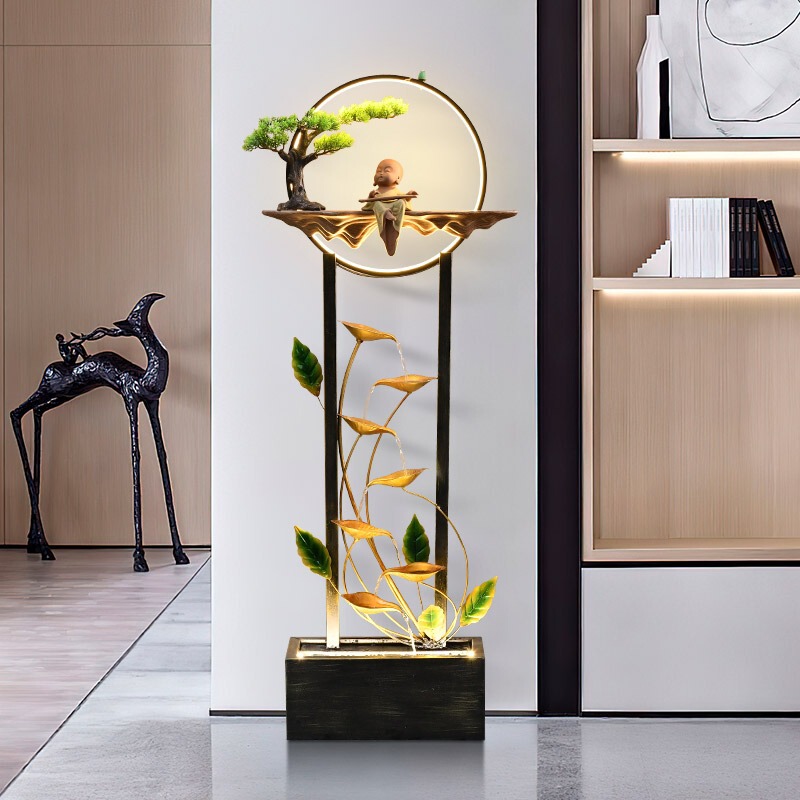 Large Floor-Standing Light Luxury Circulating Water Feature Ornament for Living Room Entrance, Tv Cabinet Decoration, Water Feature for Attracting Wealth, Water Curtain with Dripping Water