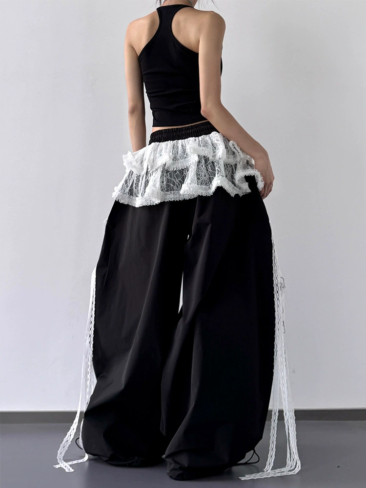 Летние брюки из кружевного дизайна, свободного кроя, высокий пояс, oversize