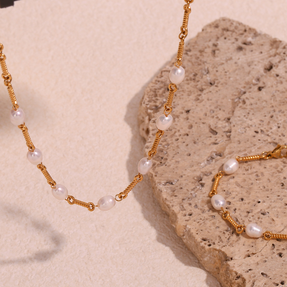 Fresh Water Pearl Handmade Chain Necklace Bracelet Sets