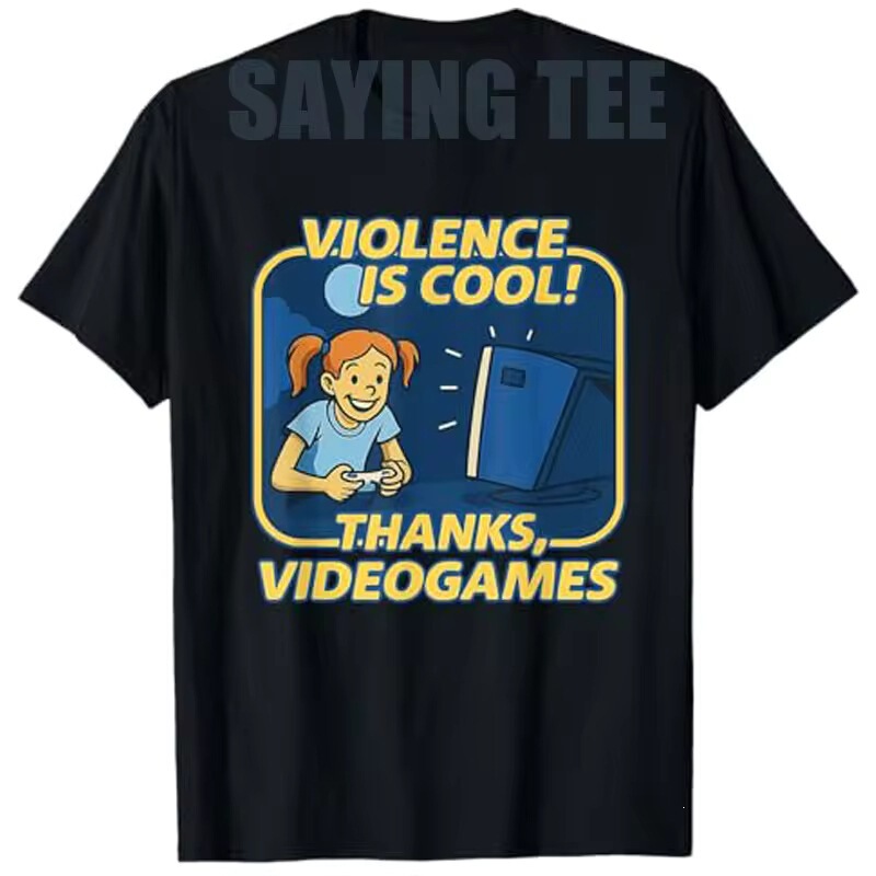 Violence is cool! Thank you, video game t-shirt, gamer controller t-shirt, novelty gift, short-sleeved shirt Y2 Violence is cool! Thank you, video game t-shirt, gamer controller t-shirt, novelty gift, short-sleeved shirt Y2
