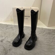 长筒靴女2025春秋新款韩版百搭高筒靴后拉链瘦瘦靴不过膝中筒靴子