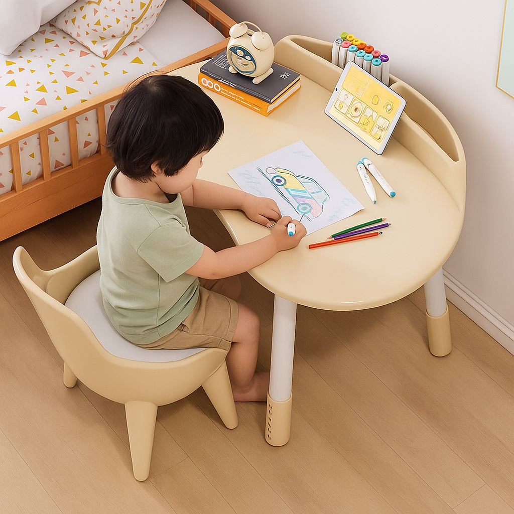 Peanut Table for Home Use, Adjustable Height Baby Table and Chair, Early Education Learning Writing Desk, Kindergarten Toy Craft Table