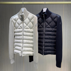 高品原标蒙家立领羊毛针织拼接羽绒服菱形格纹休闲开衫外套男女