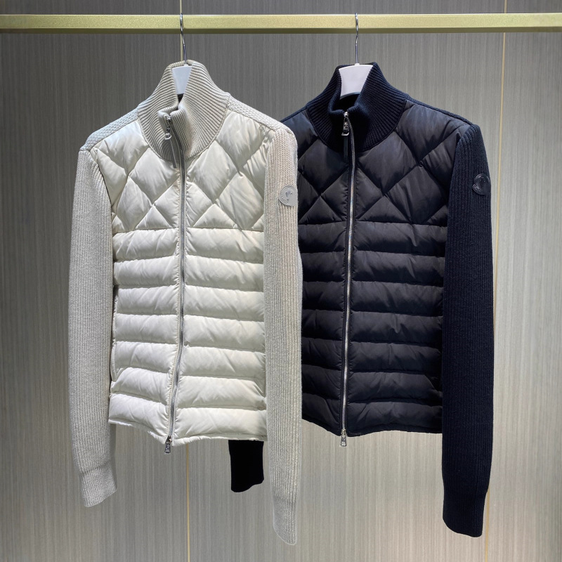 高品原标蒙家立领羊毛针织拼接羽绒服菱形格纹休闲开衫外套男女|undefined