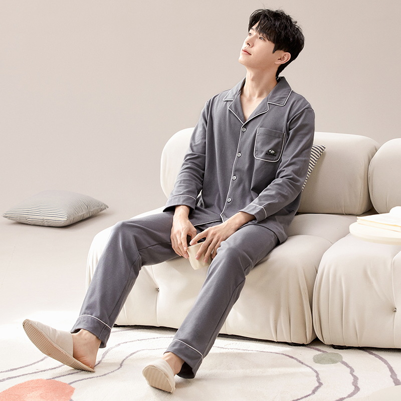 2024 primavera nuevos pijamas de los hombres de mediana edad y ancianos de algodón cardigan jóvenes pantalones de manga larga ropa en el hogar traje casual