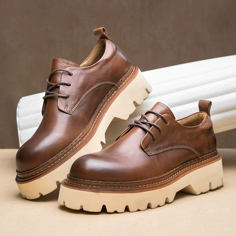 Листья из коровьей кожи повседневная обувь на шнуровке осень-зима новая мужская мода дикие кожаные туфли ретро-английский стиль кожаные туфли