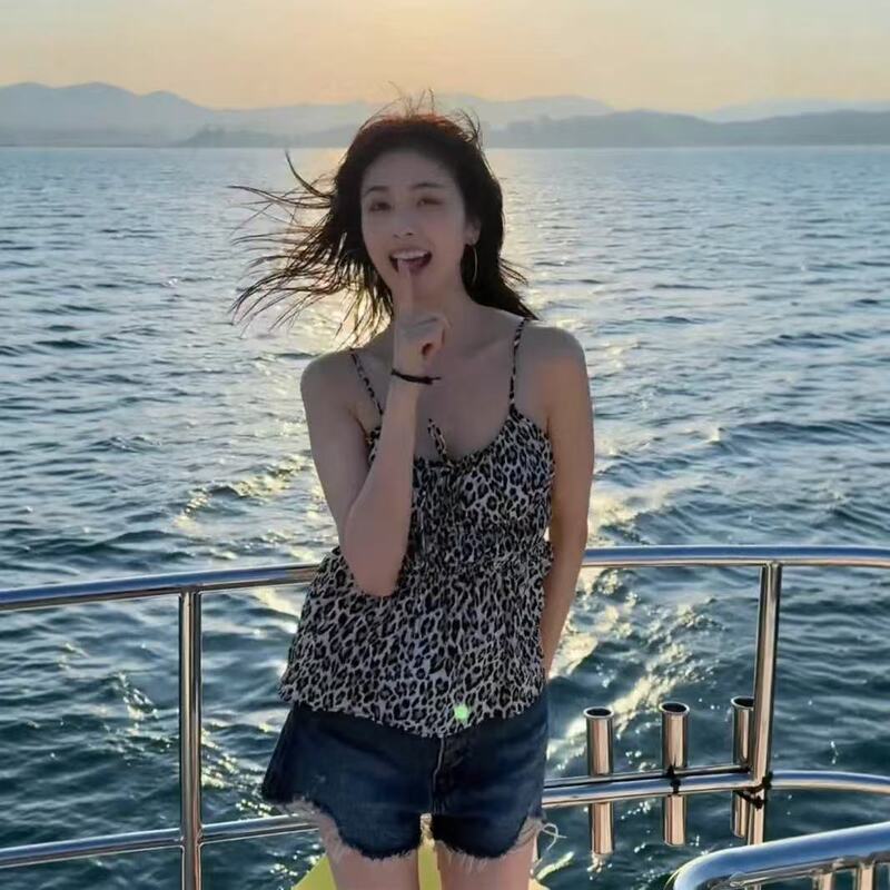 White Deer Style Leopard Print Ruched Tie Waist Camisole Summer Thin Sexy Slim Versatile Tank Top for Women