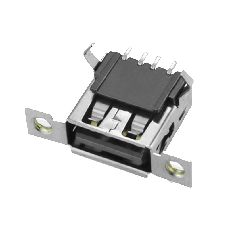 Usb2.0 Shielded Network Connector with Screw Holes, Straight Plug, 180-Degree Angled Interface, Shielded Against Interference