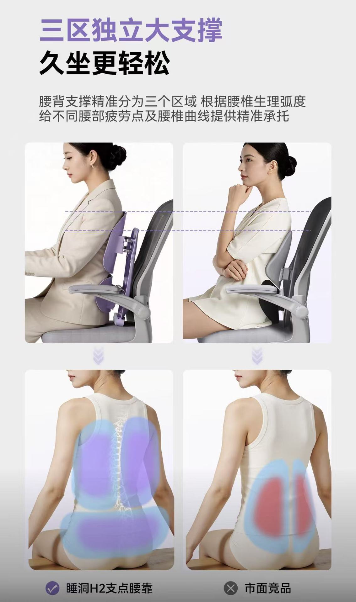 Sleep Hole Support Lumbar Cushion for Long Sitting, Ergonomic Waist Support Cushion, Office Chair Backrest Pad H-2