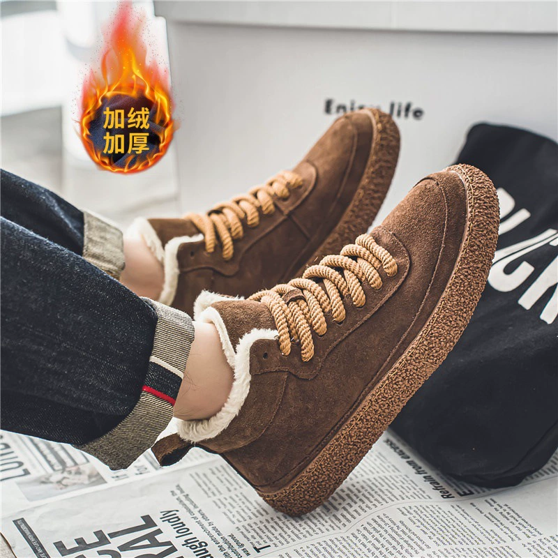 Мужские хлопковые ботинки 2025: новая модель, зимние ботинки для молодежи, универсальные, утепленные, на флисовой подкладке, модные мужские туфли оптом