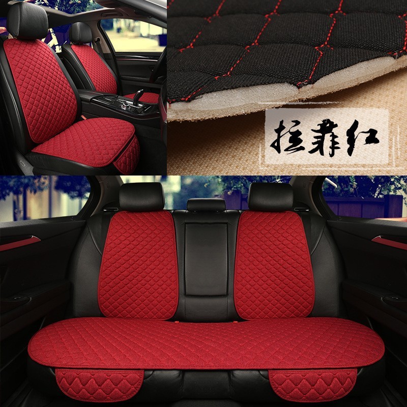 メーカーの自動車の座布団の四季の通気性の亜麻の3つのセットの四角の丸い点の刺繍の小さいモノリシックの通用の座布団|undefined