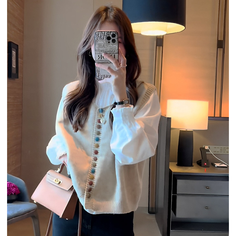 秋装女2025年新款时尚套装法式设计感长袖衬衫针织马甲阔腿牛仔裤|undefined