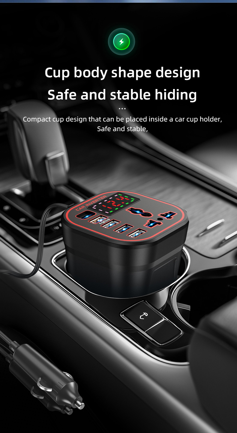 Car Inverter 12V24V to 220V Power Converter Multifunctional Car Socket Charger Mobile Phone Fast Charging