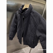 白鸭绒美式短款棉服男秋冬款感痞帅立领棉服设计感潮流外套军绿色