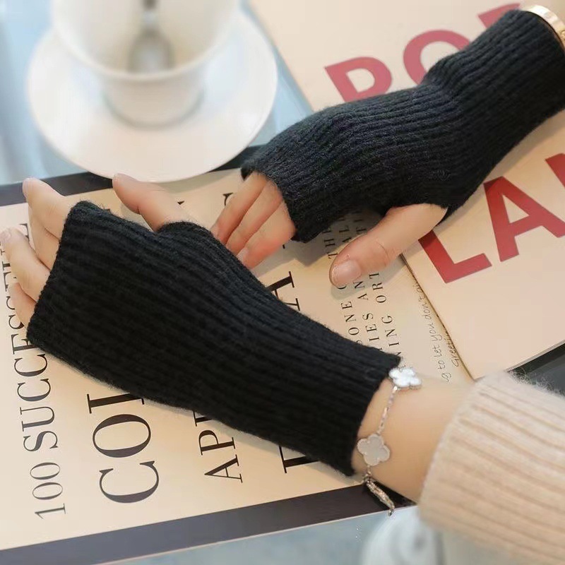 Medio dedo guantes de lana de las mujeres de otoño e invierno engrosada cálida pantalla táctil dedo abierto guantes de punto estudiante escrito oversleeve pulsera