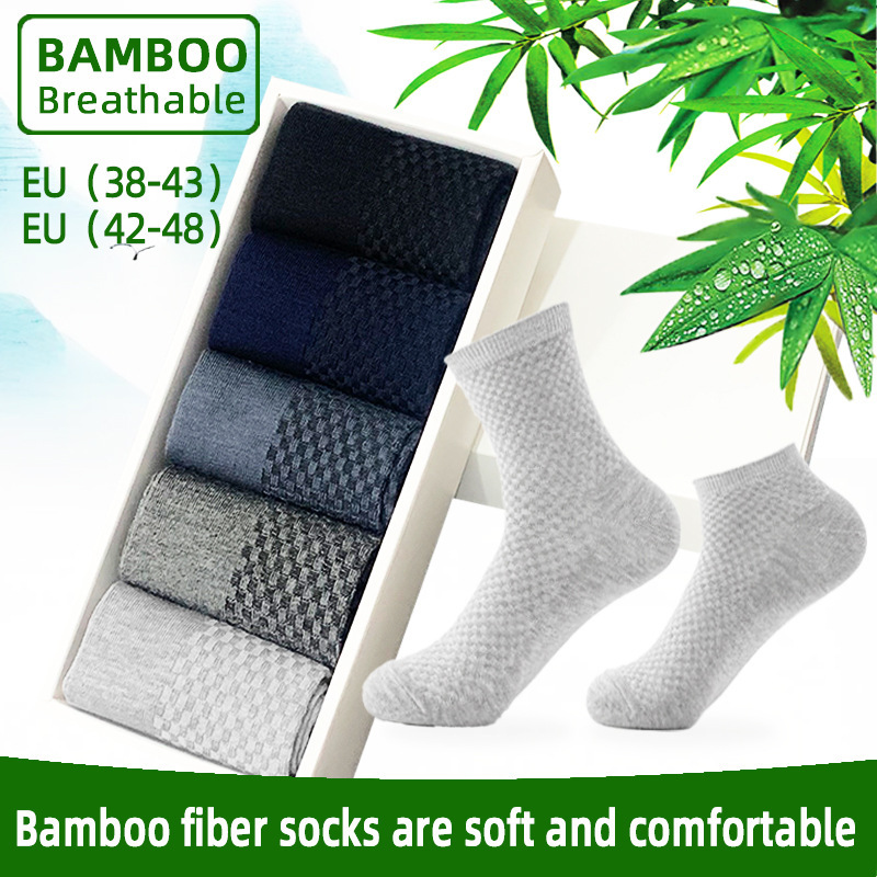 Cross-Border Plus-Size Bamboo Fiber Socks, Mid-Calf Men's Socks, Breathable and Sweat-Absorbent for All Seasons, Business Black Long Socks, Wholesale from Manufacturer