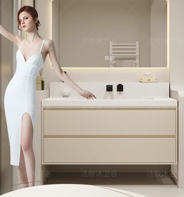 Japanese-style bathroom cabinet combination 75/85/95/105/115 wall-mounted faucet, seamless rock plate basin, solid wood washbasin undefined