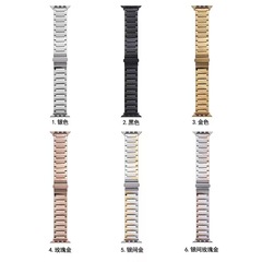 適用蘋果applewatch斜紋包邊不鏽鋼錶帶iwatch摺疊扣智能手錶錶帶