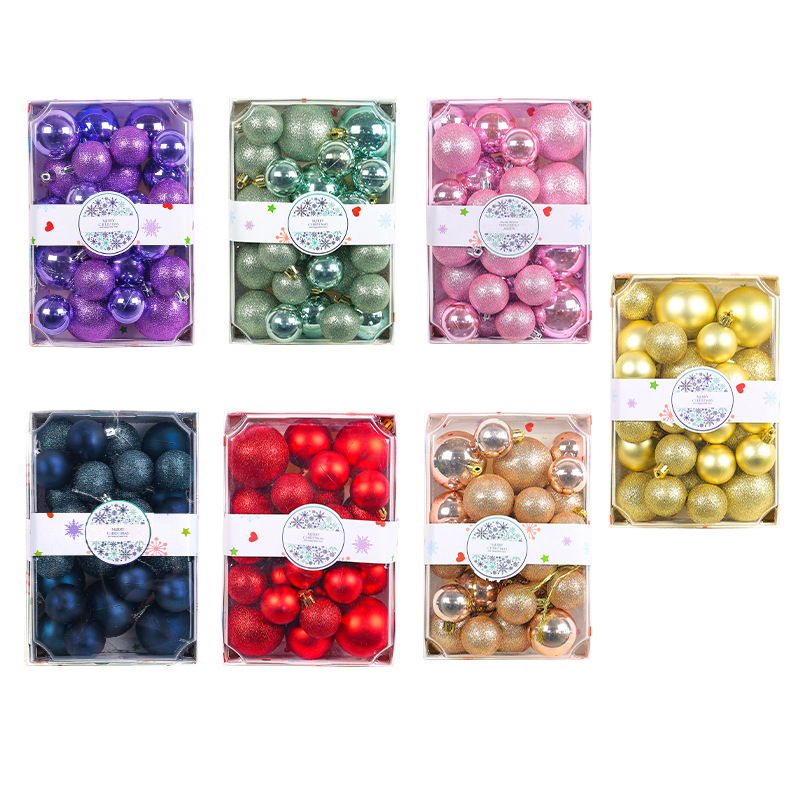 Bola de color en caja rectangular transfronteriza 4/5/6cm juego de bolas de Navidad al por mayor centro comercial decoración de árboles de Navidad bola