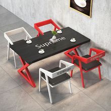 长桌饭店桌椅组合酒吧餐厅咖啡创意奶茶店桌椅长方形接待单椅木无