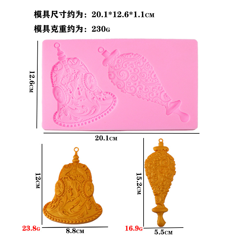 Molde de silicona Silver Bell Fondant chocolate molde de pastel decorativo molde de arcilla ultraligero epoxi herramienta abrasiva para hornear