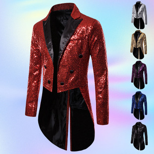 Cross-Border Foreign Trade New Men's Casual Suit Tuxedo Men's Solid Color Sequin Banquet Nightclub Performance Suit