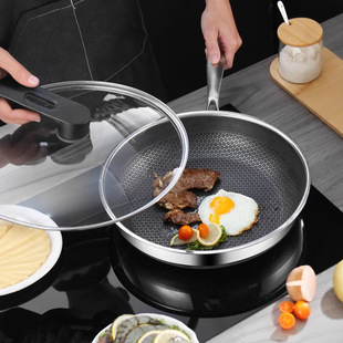 316L Stainless Steel Wok Non-Stick Pan Household Frying Pan Honeycomb Pancake Steak Omelette Pan Double-Sided Screen Single Frying Pan