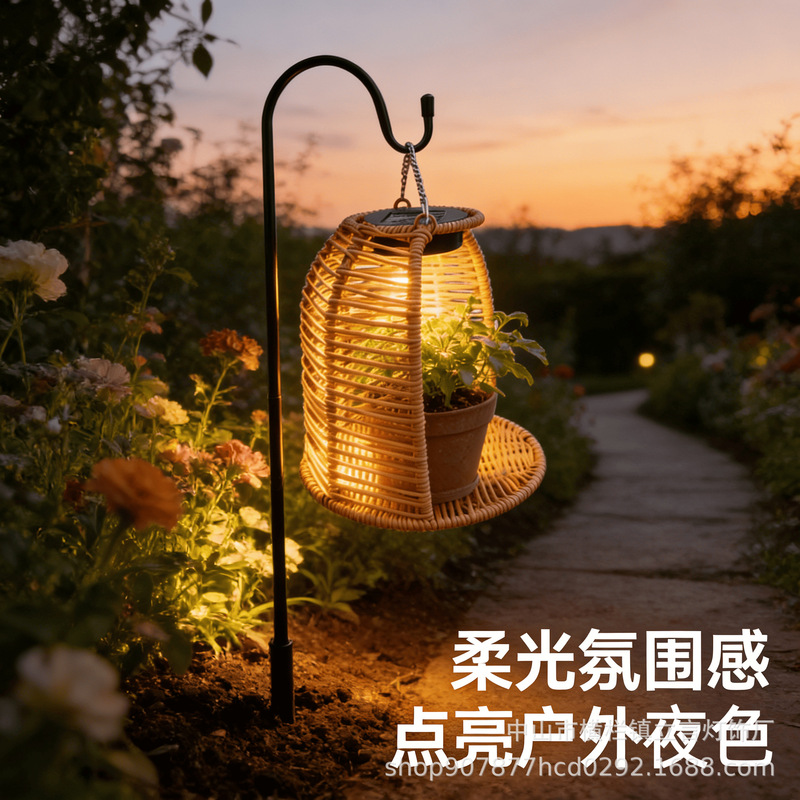 Solar Garden Lights, Outdoor Lawn Lights, Pastoral Style Rattan Flowerpot Lights, Landscape Balcony Decoration, Light-Controlled Ground Lights