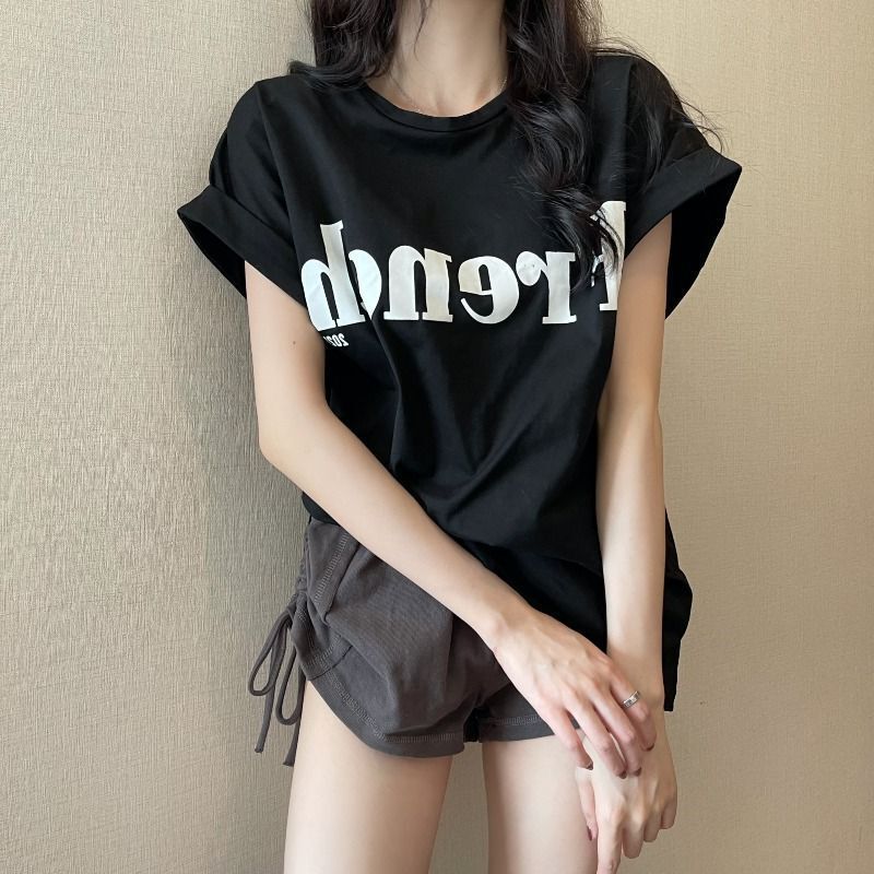 网红ins超火显瘦甜酷短袖t恤宽松显瘦字母印花圆领时尚上衣女2025|undefined