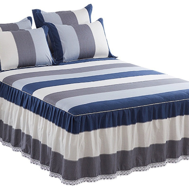 Pure Cotton Bed Skirt Three-Piece Set, Pure Cotton Bedspread, Single-Piece Bed Bed Sheets, Bed Cover, 2023 New Fitted Bed Sheets with Skirt Bed Surround