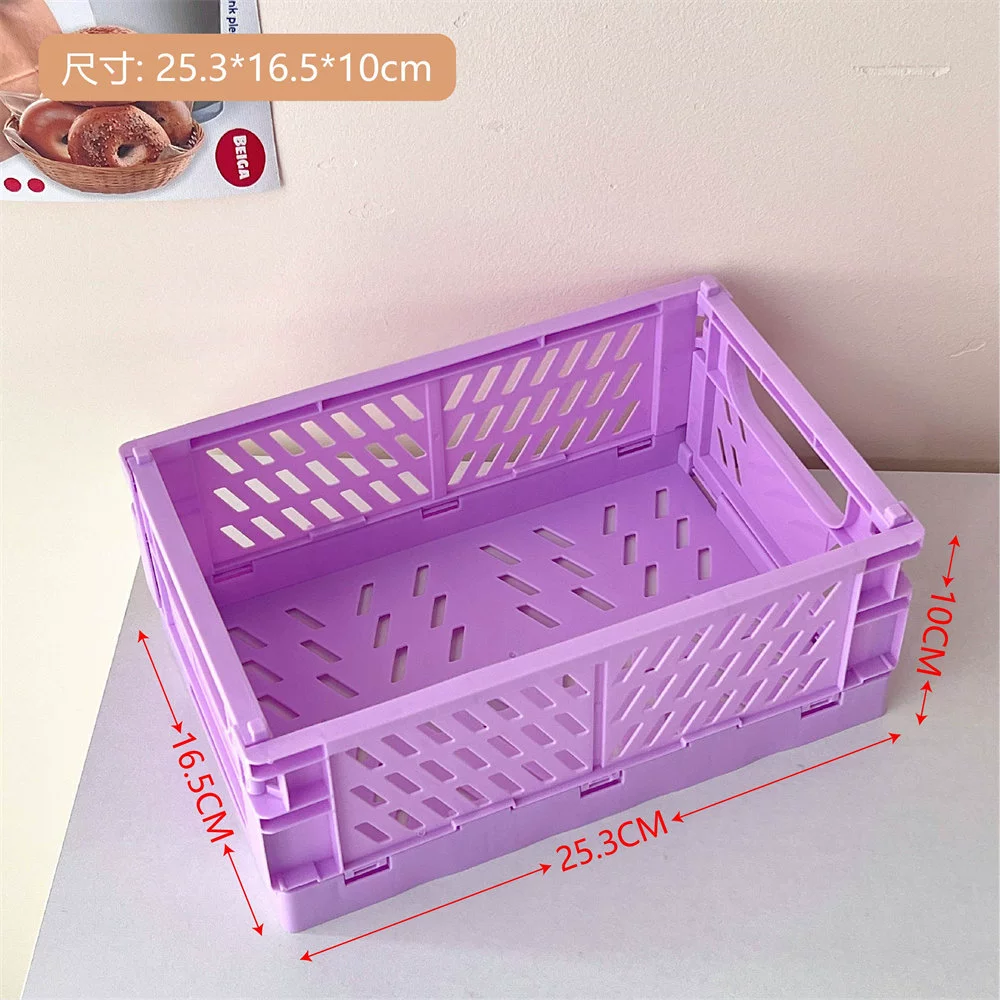 Foldable plastic storage box, table organizer 25.4×16.6×2.1 cm, lightweight multipurpose