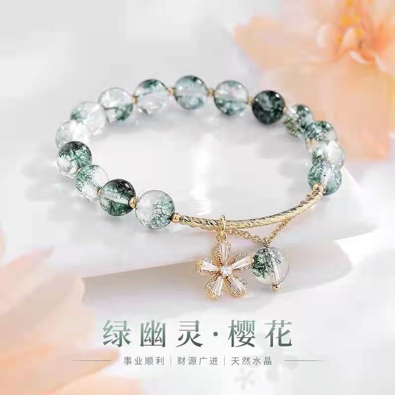 New online celebrity green ghost bracelet female ins niche design simple crystal hand beaded birthday gift for students