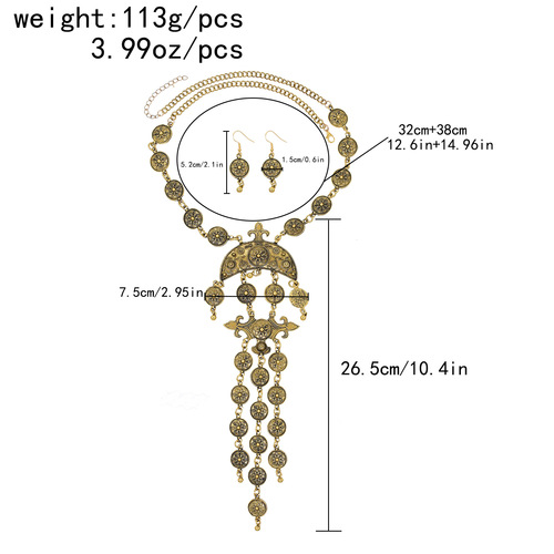 European and American big brand fashion new luxury temperament pattern coin tassel necklace set ancient country princess