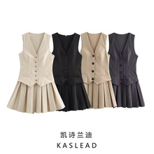 2024秋季新款女装 欧美风时尚简约宽褶条纹背心式连衣裙 9368558