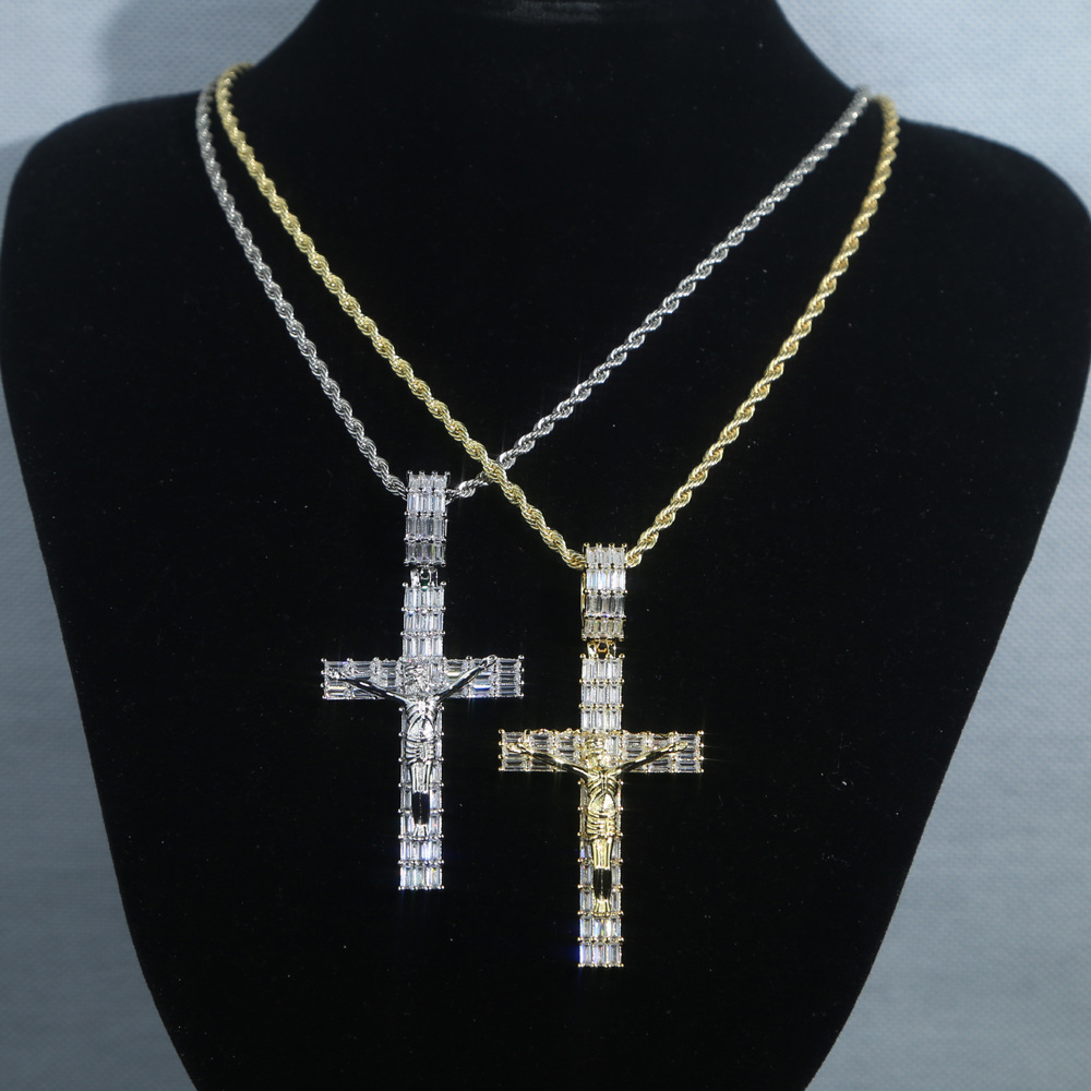Hip-hop Cross Copper Inlay Zircon Men's Pendant Necklace display picture 4