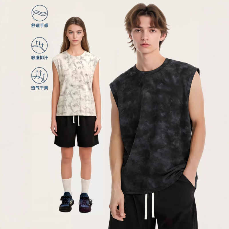 American-Style Ins Trendy Brand Tie-Dye Sleeveless T-Shirt for Men, Summer Cool Quick-Dry Sports Vest, Casual Tank Top for Boys American-Style Ins Trendy Brand Tie-Dye Sleeveless T-Shirt for Men, Summer Cool Quick-Dry Sports Vest, Casual Tank Top for Boys