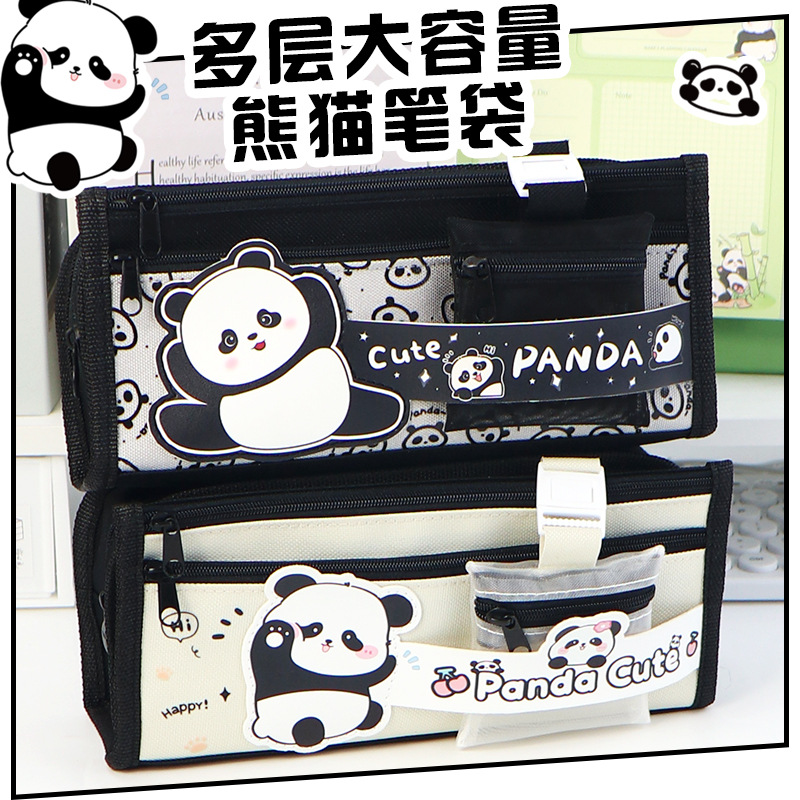 Caja de lápices de Panda transfronteriza de gran capacidad ins caja de lápices linda de alta apariencia caja de papelería de múltiples capas bolsa de papelería de estudiante de escuela primaria