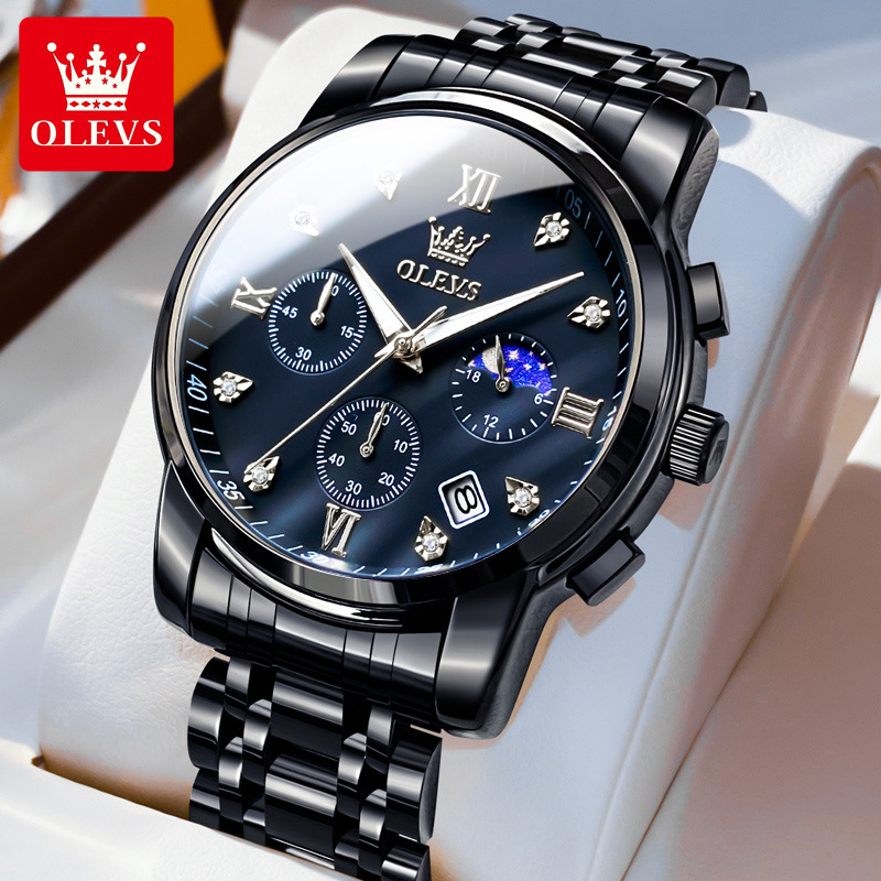 시2858 스틸 밴드 올블랙 실버 스터드 실버 핸즈 남성용