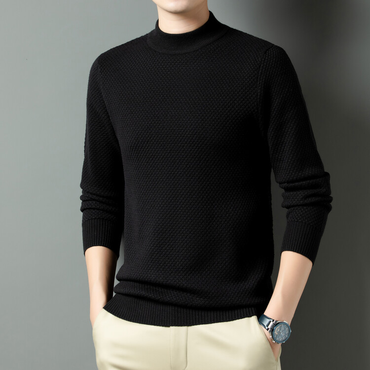 Suéter para hombre Suéter de base juvenil de invierno Suéter de manga larga de cuello medio alto cálido Suéter de todo fósforo nuevo para hombre