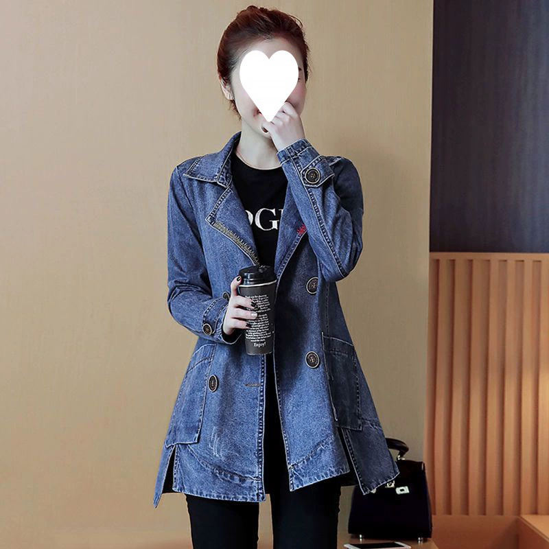 Осеннее джинсовое trench-пальто средней длины, синий цвет, вышивка, городской стиль, бренд