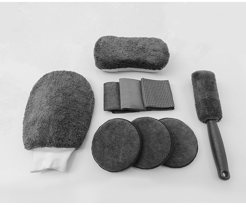 Car Cleaning 9-Piece Set Car Wipes Home Car Wash Gloves Car Wash Towel Rag Waxing Sponge Wheel Hub Brush