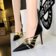 3165-3 the European and American fashion sexy show thin nightclub high-heeled shoes with color matching with ultra fine tape side hollow out shoes