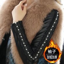 皮袖打底衫女冬新款加厚羽绒棉袖子内搭配皮草马甲的针织蕾丝毛衣