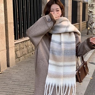 Korean Style Explosions Rainbow Plaid Winter Scarf Women's High-end Warm-Keeping Thickened Neck Skin-Friendly Neck Joker